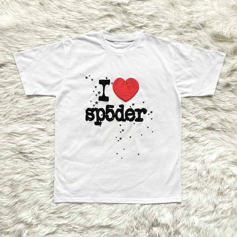 Trendy Couple Short Sleeve T-Shirt Heart Star Print Cotton round Neck Youthful Summer Fashion Standard Fit Basic Style