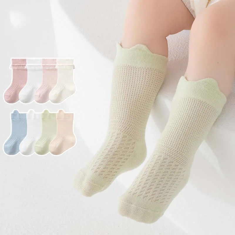 1/4/8Pairs/lot RAISE Summer Kids Girls Mesh Socks Infant Babys Girls Mid Tube Socks 0-5Yrs Girls Lace Long Socks Breathable Sock