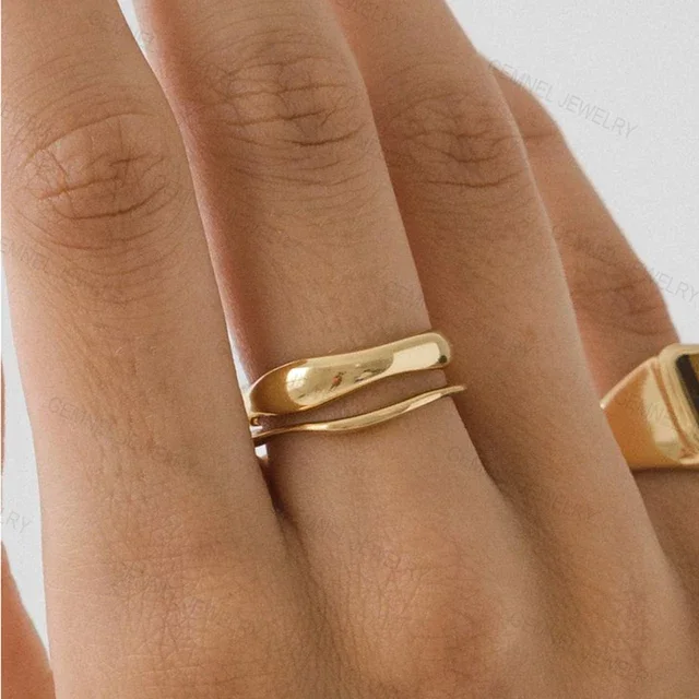 Sets 2 PCS Irregilar Rings Gold Plated Color High Quality Mental Brass Women Fashion Jewelry Classic Anillos Mujer for Party