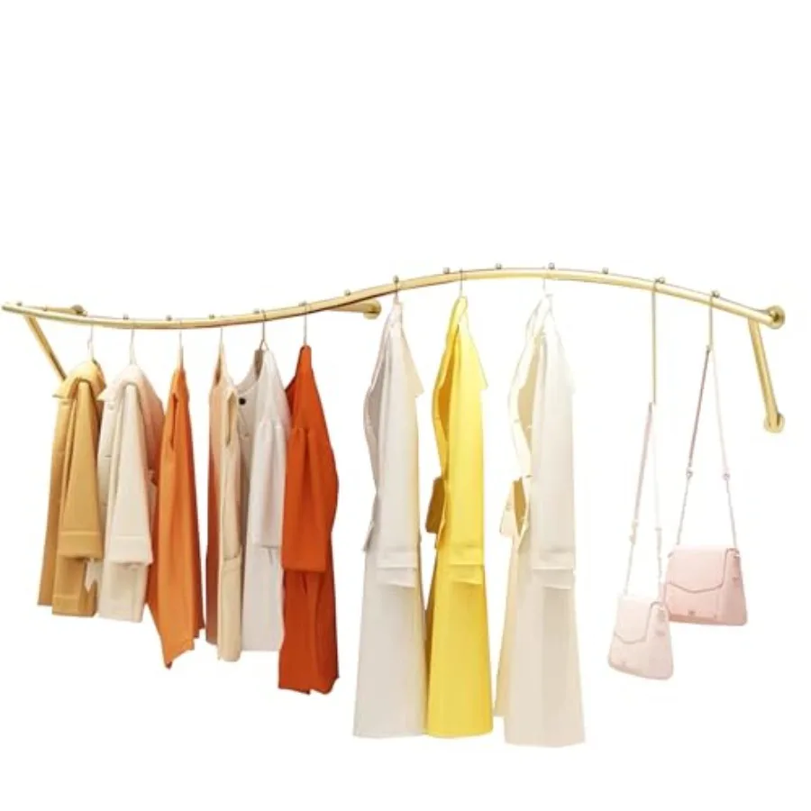 

Gold Clothing Rack for Boutiques Wall Mounted Retail Display Garment Rack for Houseware Chrome Rolling Racks for Clothes Stores