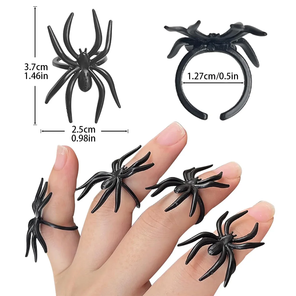 100Pcs Plastic Spider Rings Halloween Party Favors Black Spider Costume Rings for Kids Adults Trick or Treat Prank Toys