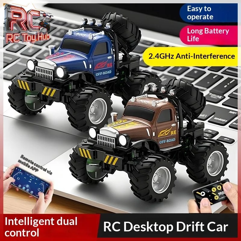 

Миниатюрная радиоуправляемая машинка из сплава в масштабе 1:64, внедорожник 4WD с управлением со смартфона, настольная модель-игрушка для мальчиков, подарок на день рождения