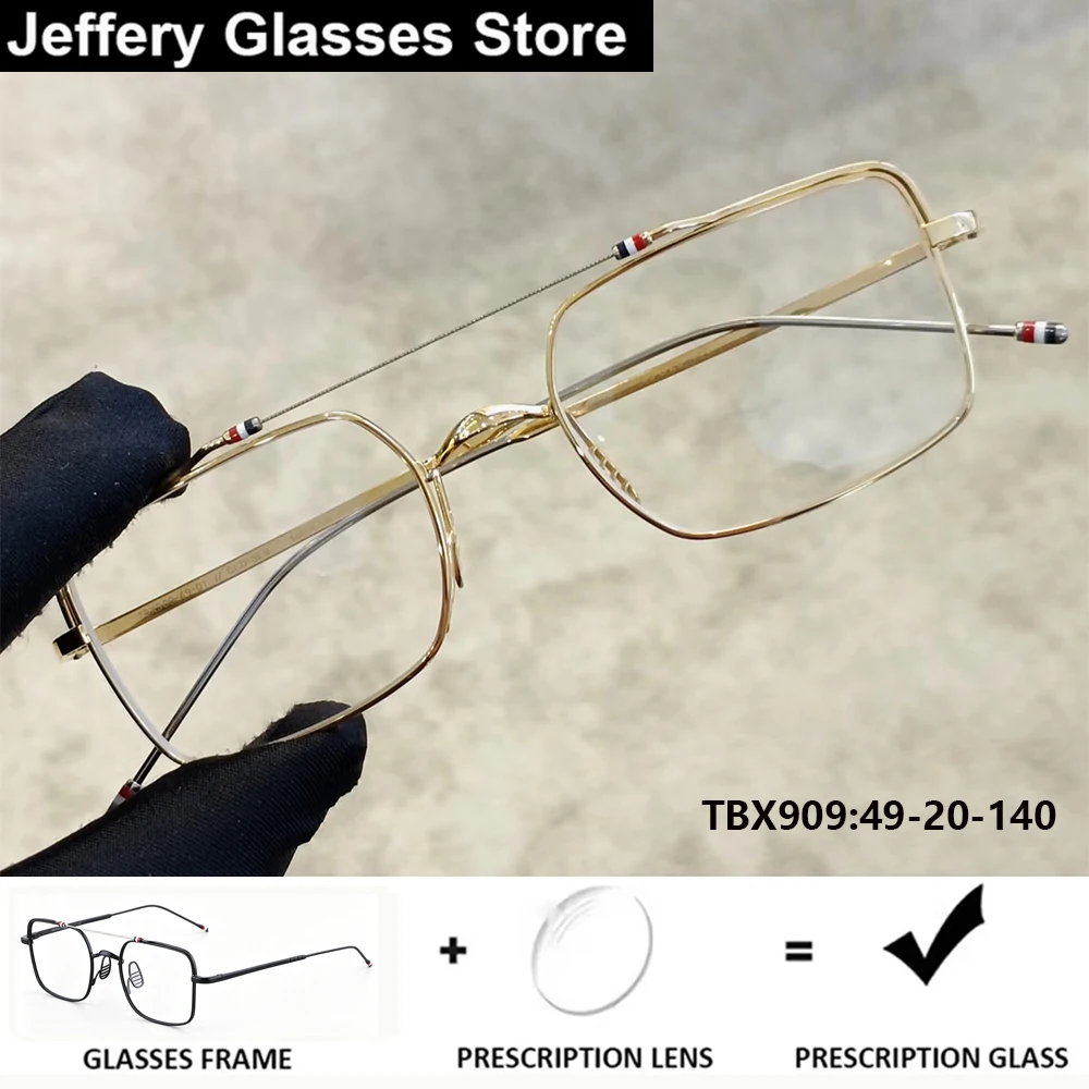 

New York Men Square Pilot Prescription Eyeglasses TBX909 Titanium Ultralight Women Double Beam Glasses Progressive Reading lens
