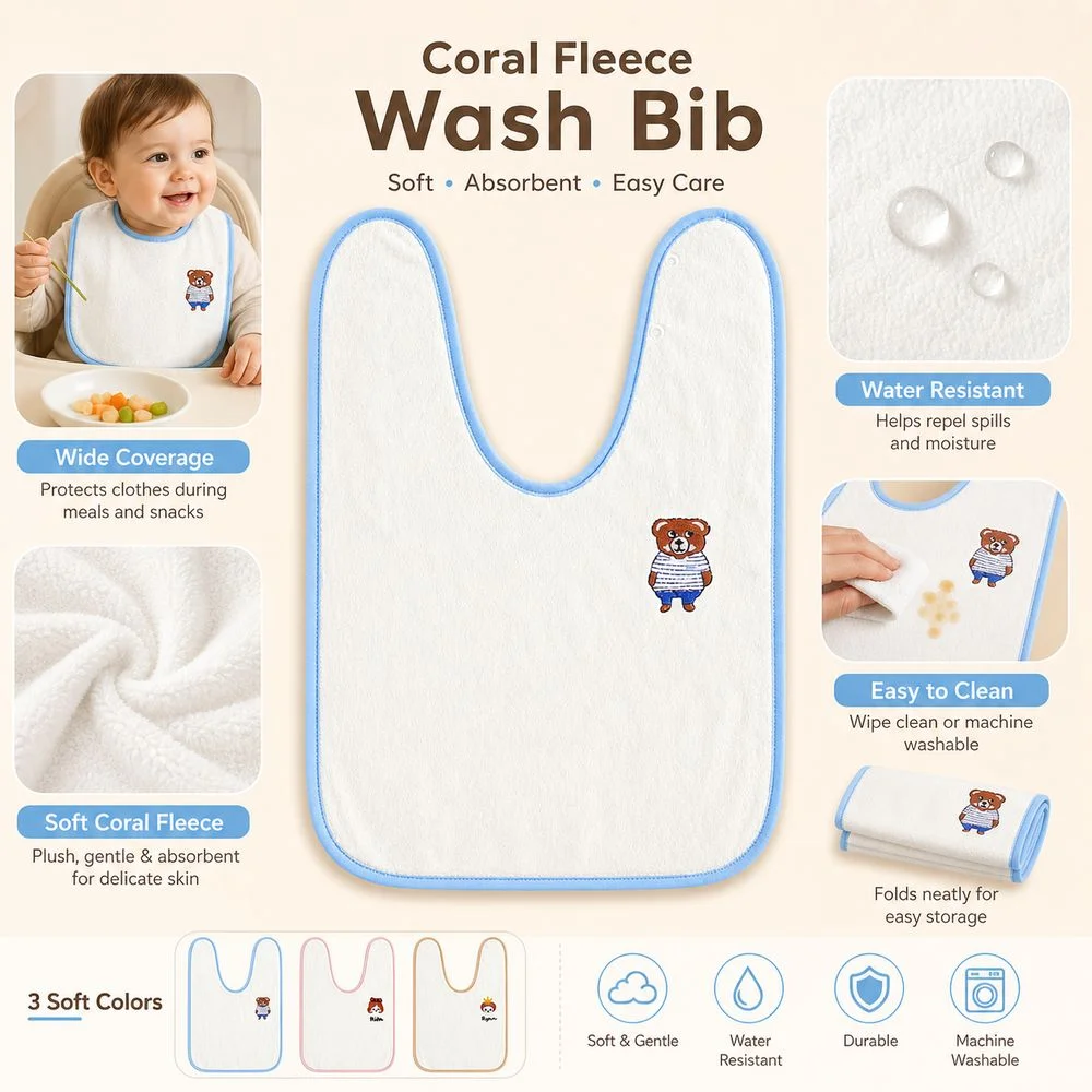 Coral Velvet Baby Towel Bib Soft Touch Cartoon Pattern Infant Washcloth Protective Barrier U-Shape Baby Neck Towel