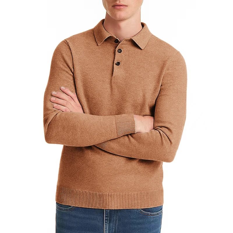 Autum Men Polo Sweaters Knit Pullovers Sweater Solid Streetwear Long Sleeved Button Sweater Male Casual Daily Warm Outerwear view 5