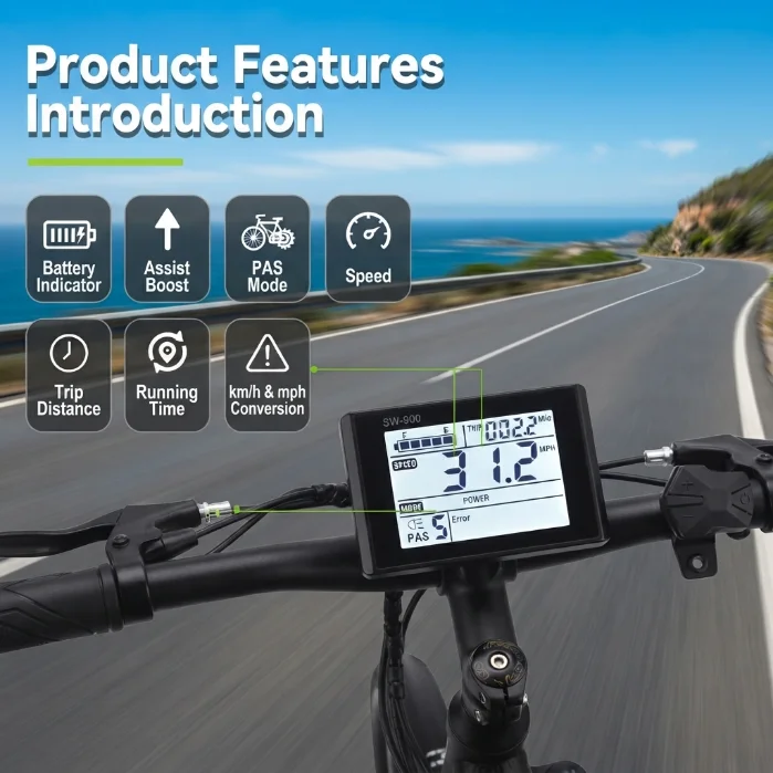 SW900 【uart2】 Cycling Computer Fatbike Display EBike LCD Speedometer for Bicycle Accessories Electric Scooter Computer