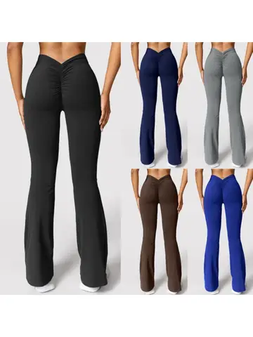Fashion Micro Horn Leggings Women V-back Waist Sports Pants High Waist Push Up Butt Gym Pants Solid Slim Casual Leggings