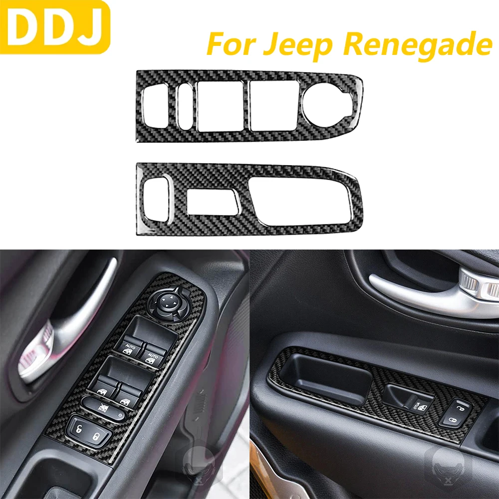 

Для Jeep Renegade 2014-2023 углеродное волокно, передняя дверь, окно, подъемная панель переключателя, декоративные автомобильные аксессуары, декоративная наклейка