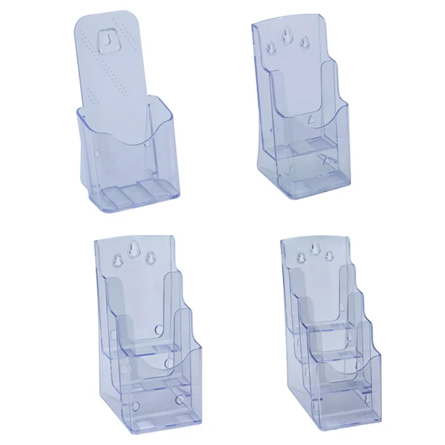Modern 4-Tier Acrylic Magazine Stand and Literature Organizer Wall Mountable Countertop Brochure