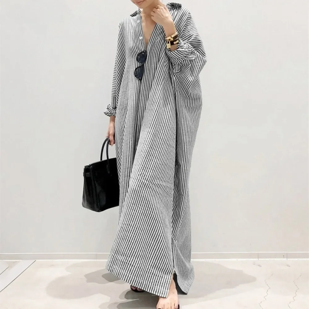 CPSYMYM, vestido camisero informal holgado con estampado a rayas de manga larga para primavera y verano, nueva moda sencilla para mujer, camisa para vacaciones en la playa Dre