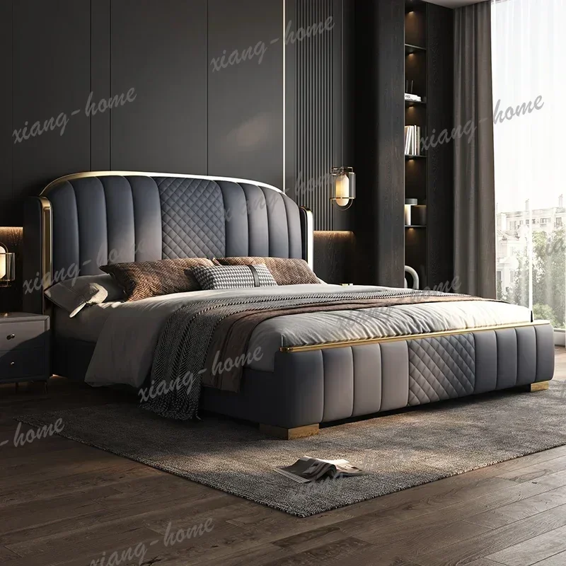 LJY Headboard And Frame Double Bed Luxury 200 X 200 Shelves Decoration Queen Size Full Double Bed Twin Lit 180X200 Cama Furnitur