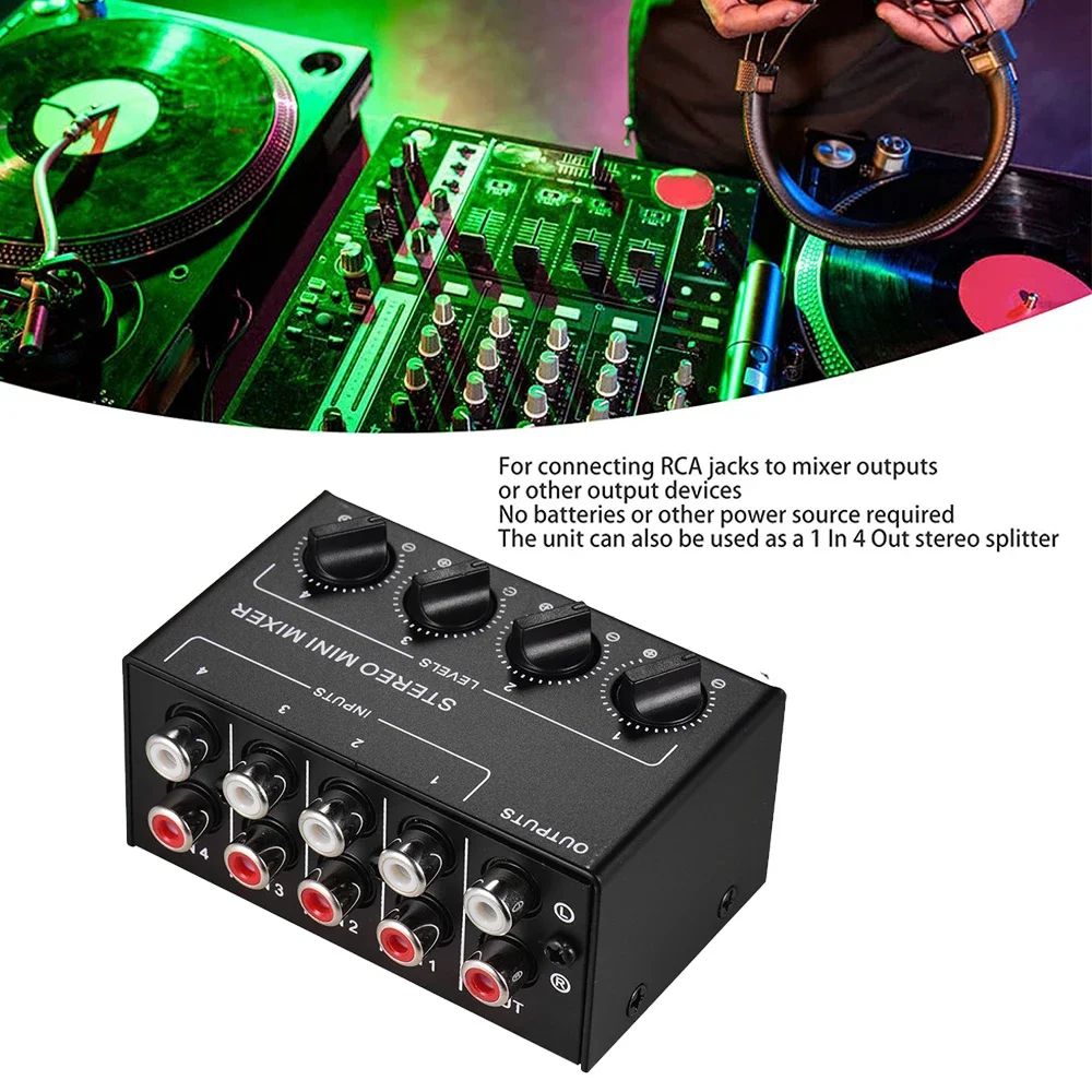 Mixer Audio professionale, Mixer passivo portatile a 4 canali Mini Mixer Audio Stereo Splitter Stereo 1 in 4 Out per la registrazione