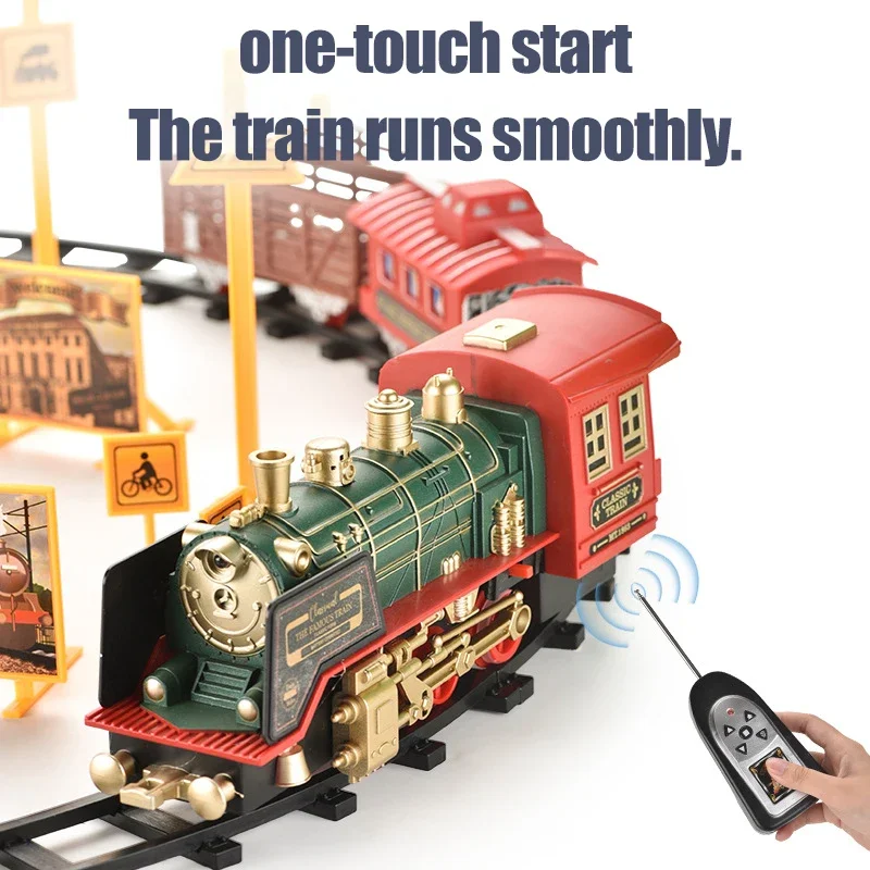 Simulated Steam Electric Train Set Toys RC Classic Music Light Electric Rail Car Christmas Train Children\'s Birthday Gift Party