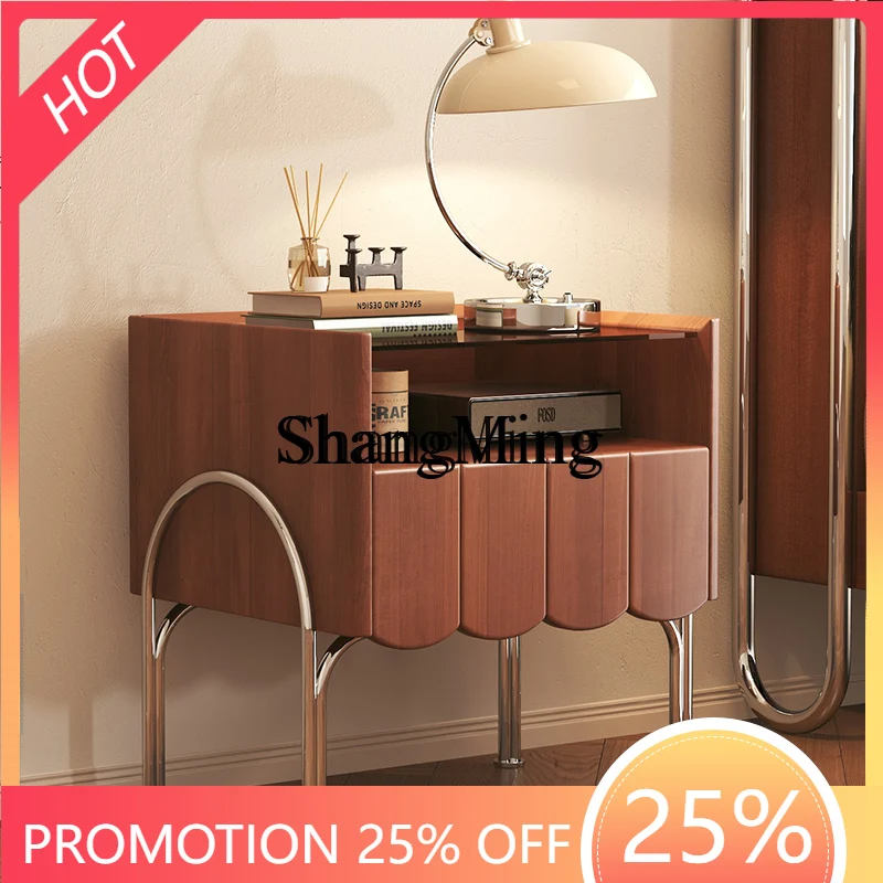 

ZYY Exquisite Premium new solid wood bedside table bedroom household small storage stainless steel bedside locker