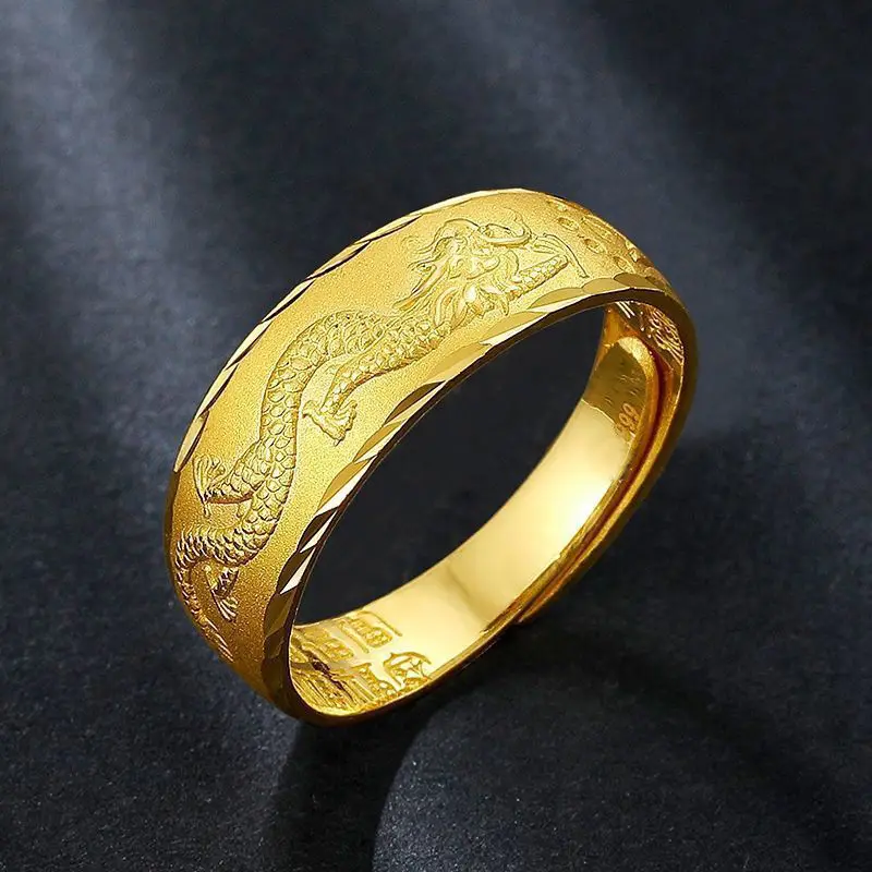 

Luxury 24k Gold Color Dragon Ring for Men's Women Open Adjustable Rings Fade-Free Wedding Anniversary High Fine Jewelry Gifts