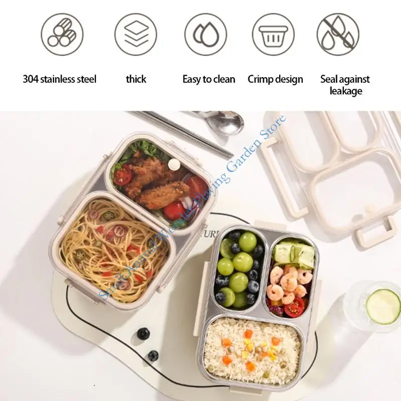 Stainless Steel Meal Preparation Container Multi Compartments Leak Proof Lid Bentos Box For School Office