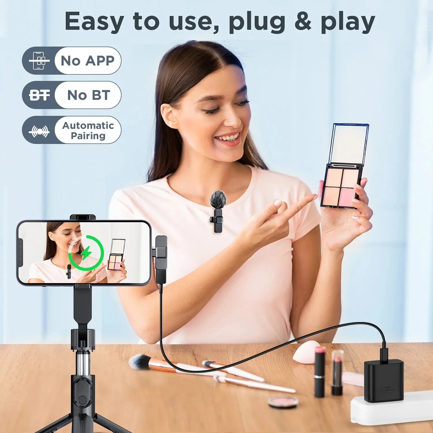 ميكروفون Lavalier لاسلكي وردي لهاتف iPhone Android PC Live Gaming Phone المحمول لتسجيل الصوت والفيديو وميكروفون مدونة فيديو صغير
