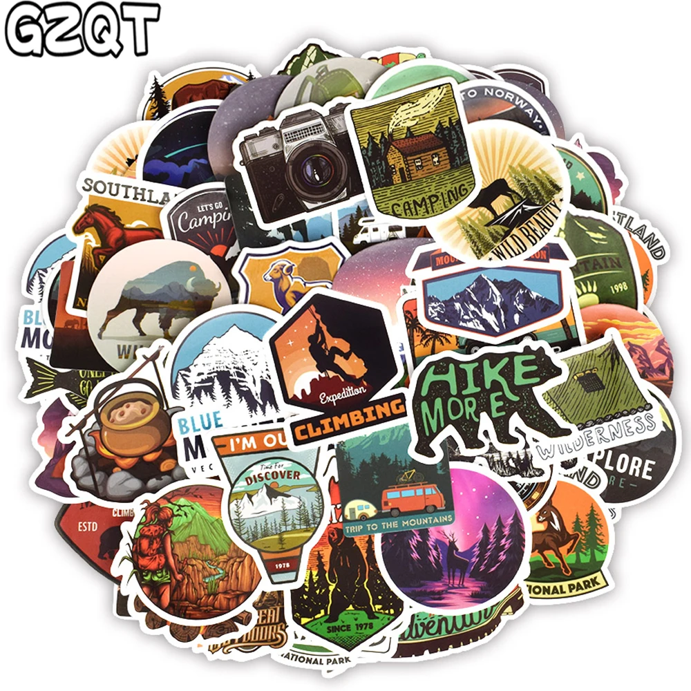 

50 PCS Camping Travel Stickers Wilderness Adventure Outdoor Landscape Waterproof Decal Sticker to DIY Suitcase Laptop Motor Car