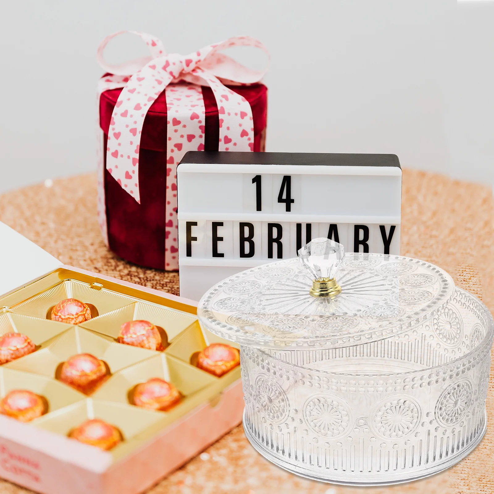 Clear Embossed Jewelry Organizer Box Transparent Multi-Functional Desktop Storage Case for Rings Earrings Necklaces Candy