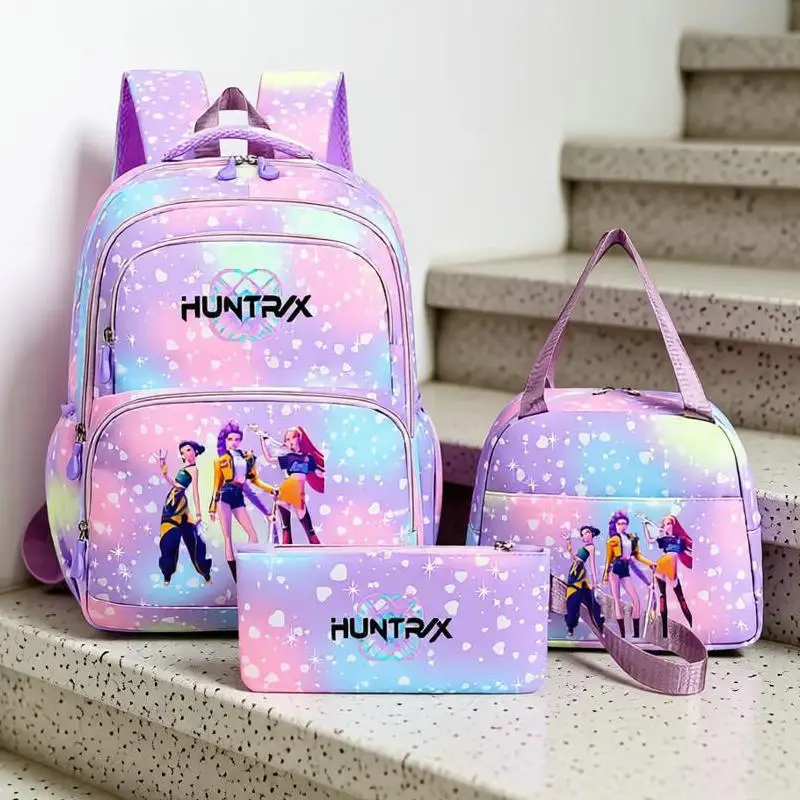 Mochila KPop Demon Hunters de 3 piezas, mochila escolar de dibujos animados para adolescentes, mochila para estudiantes, mochila para portátil, mochila de viaje