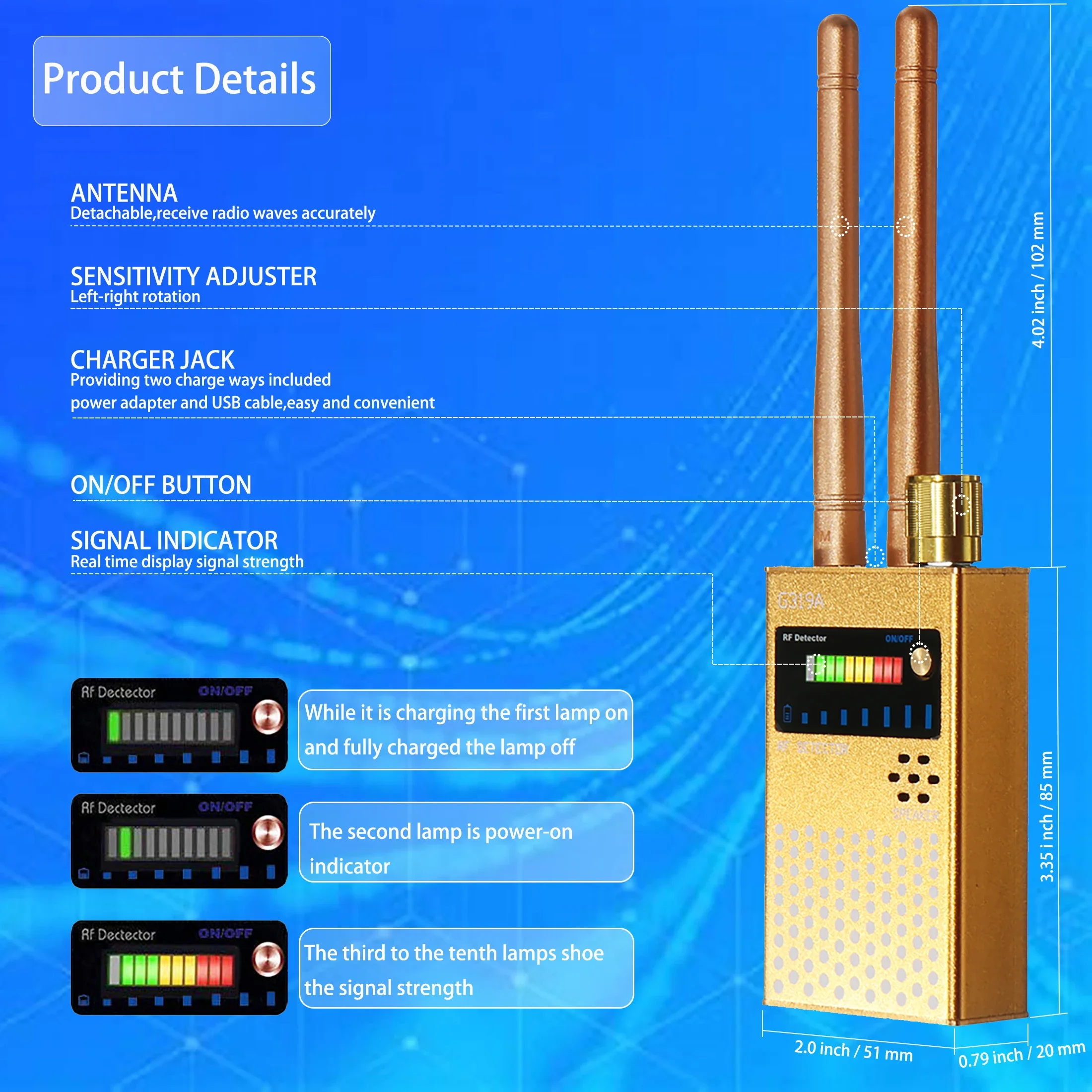 

Wireless RF Signal Detector GSM Tracker Anti-tracking Wave Frequency Finder GPS Tracker Detect Bug Anti Wiretapping Scanner G319