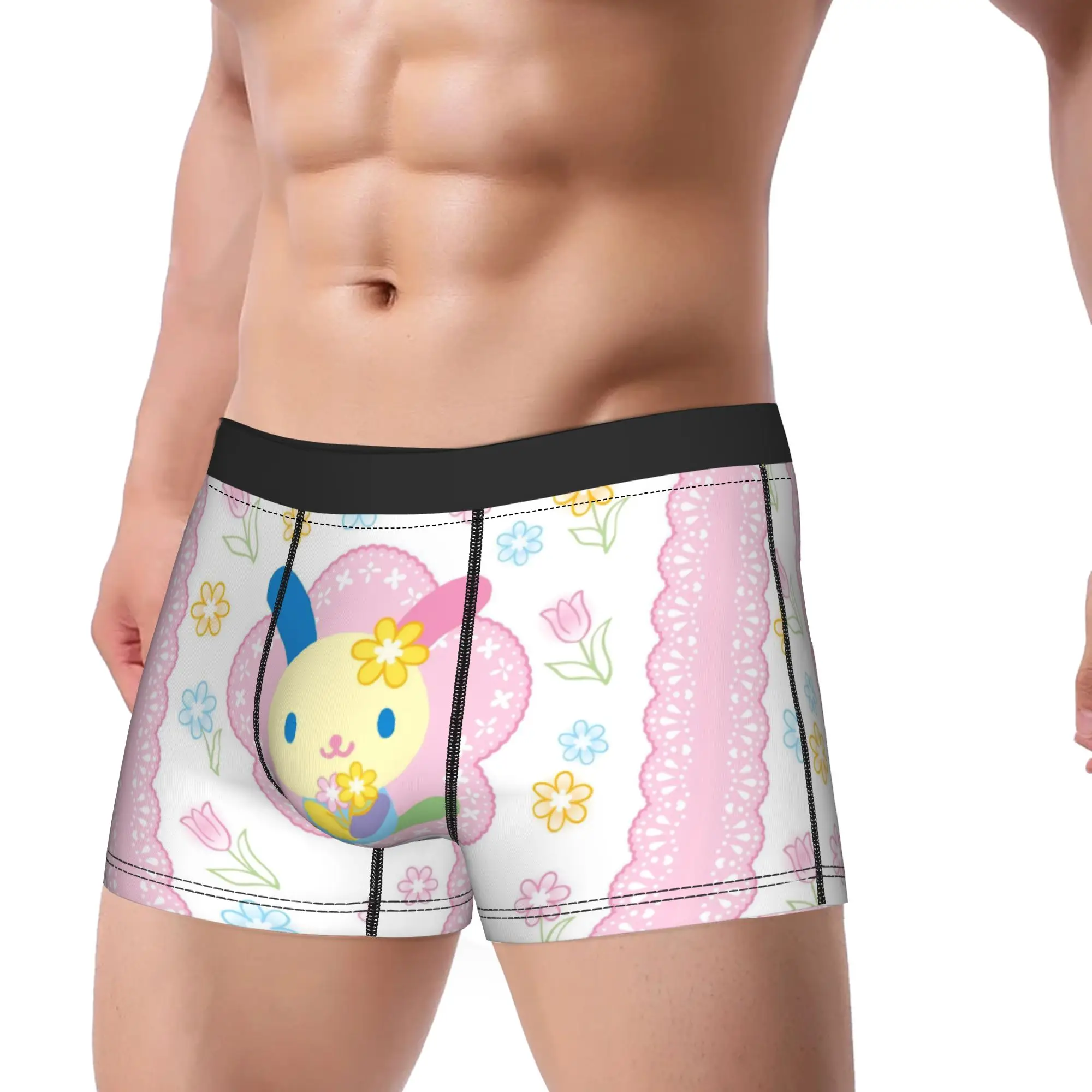 Foral Rabbit Men Underwear Cartoon Boxer Briefs Shorts Panties Novelty Breathable Underpants for Homme S-XXL