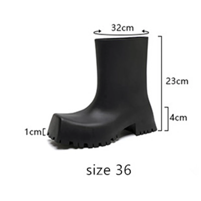 2024 Fashion Square Toe Women Boots Solid Color Street Style Rain Boots Platform Ladies Shoes Non-Slip Cool Zapatos Para Mujer