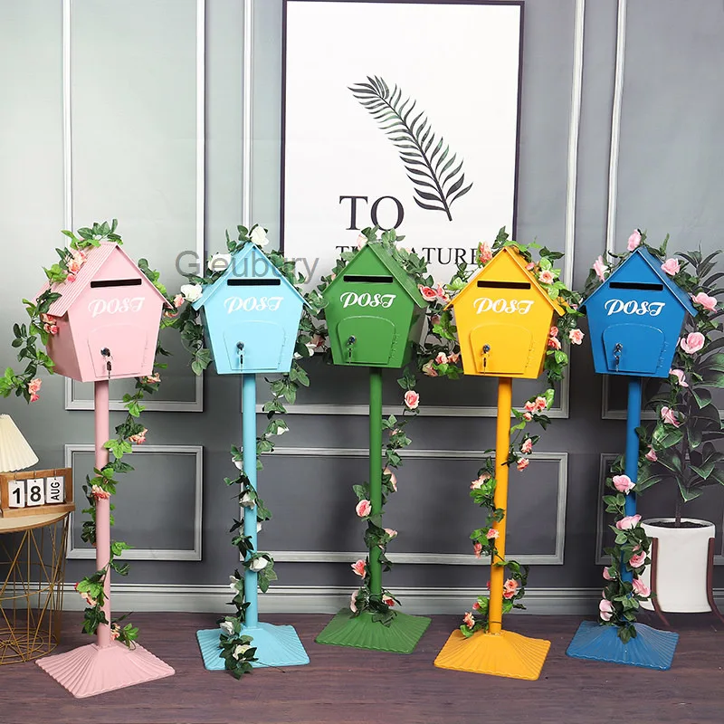 Iron Art Vertical Mailbox Internet Celebrity Mailbox Suggestion Box Mailbox Kindergarten Small House Letter Box Decorative