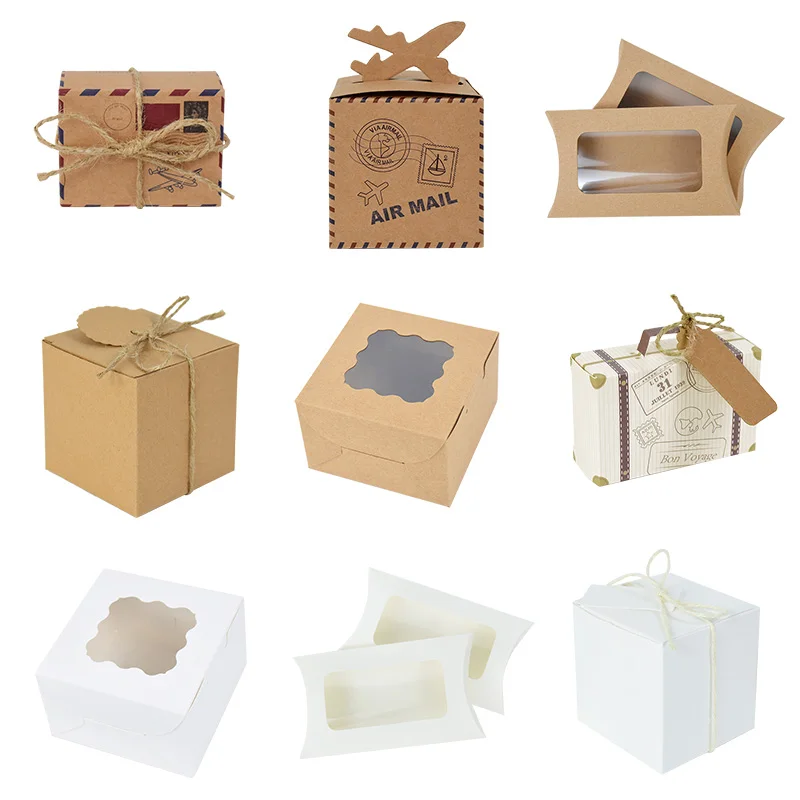 

10pcs Mini Pillow Square Suitcase Shape Kraft Paper Candy Box Chocolate Gift Packaging Boxes Birthday Baby Shower Wedding Favors