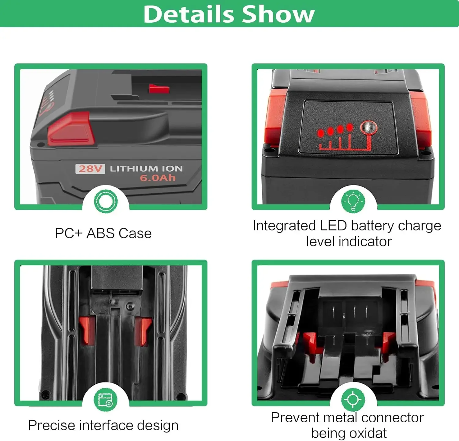 BMAD Upgraded 28V 6000mAh Replacement 48-11-2830 Battery for Milwaukee M28 V28 Cordless Battery with LED Charging Indicator