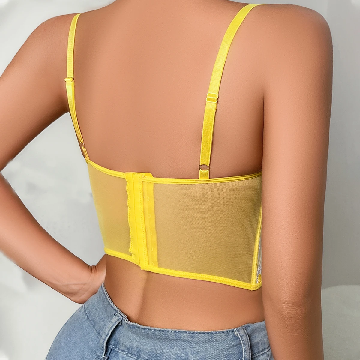 MUZISKAT 2025 New Hot Sale Women's Sexy Daisy Collection Lingerie Backless Sheer Embroidery Class Adjustment Bra Top