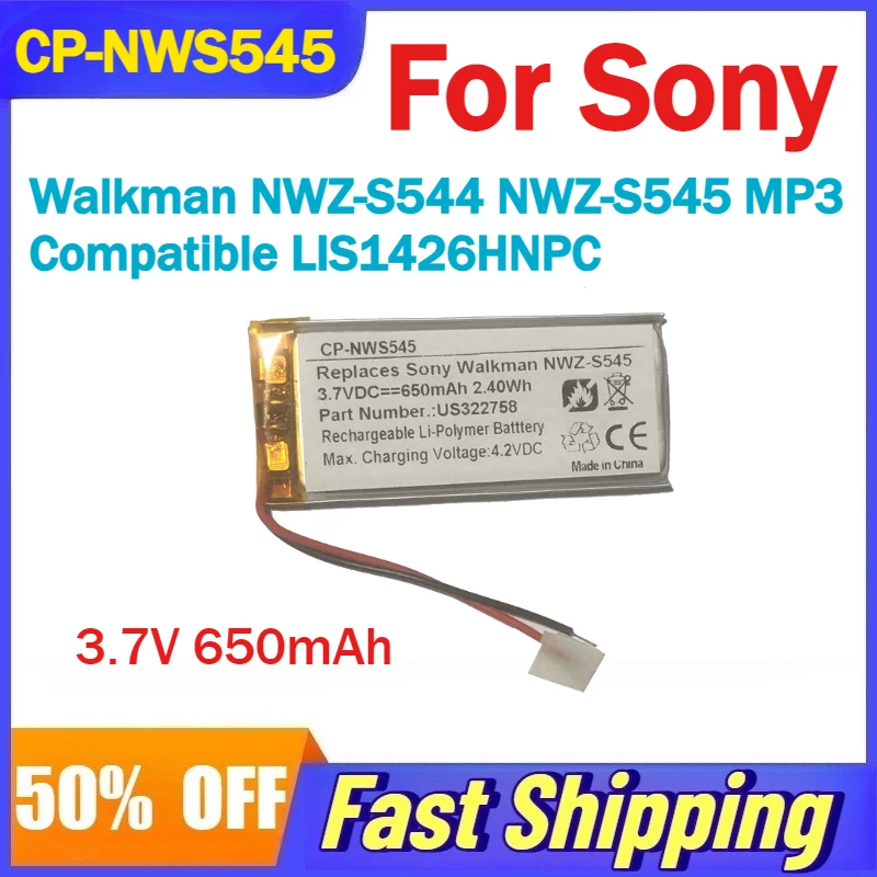 

CP-NWS545 3.7V 650mAh Li-Polymer Battery for Sony Walkman NWZ-S544 NWZ-S545 MP3 Compatible LIS1426HNPC Rechargeable Batteries