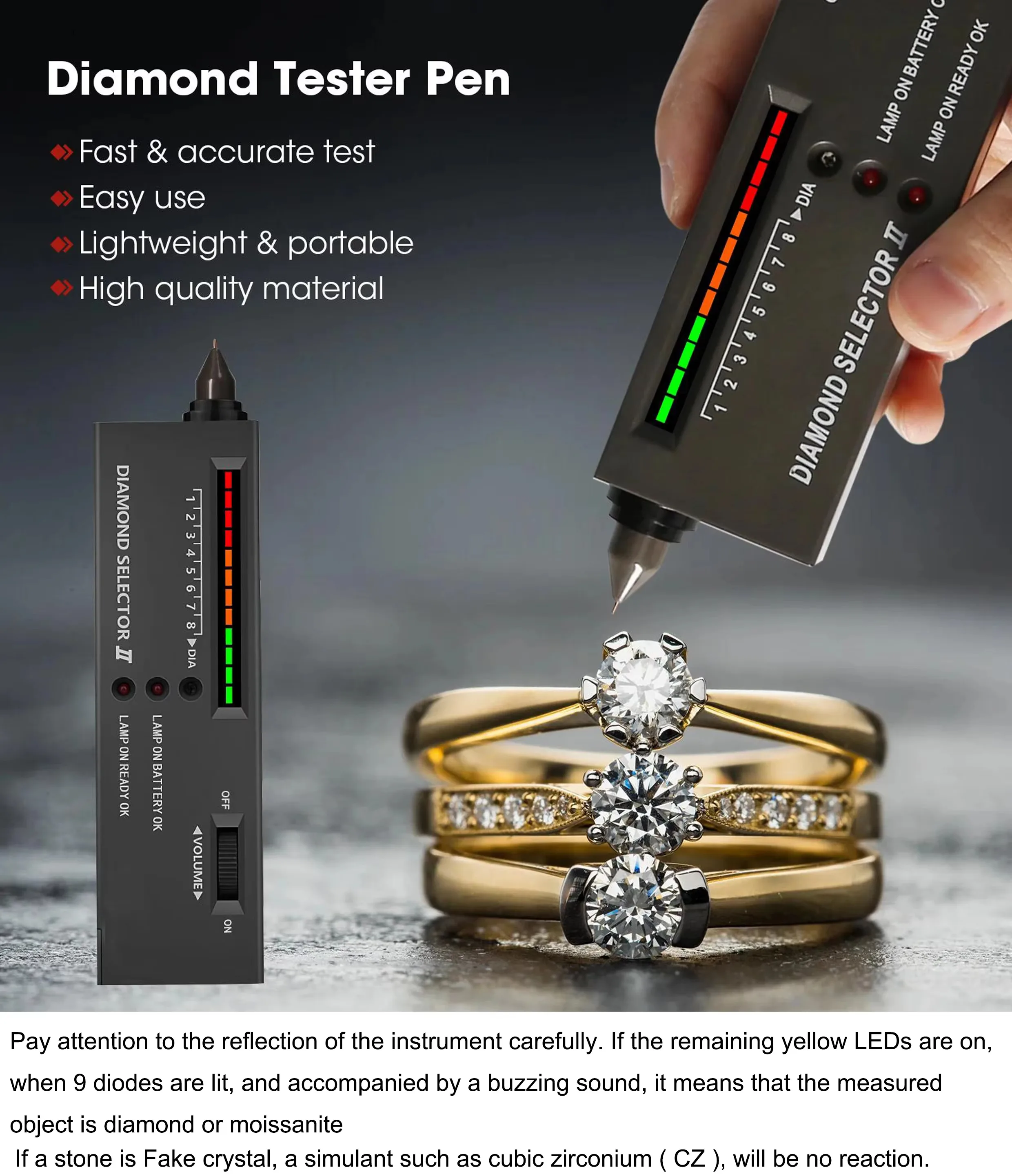 Jewelry Diamond Tester with Leather Case Gemstone Gem Selector II  Portable Pen to Carry High Accuracy Gem Testing Jewelry Tools