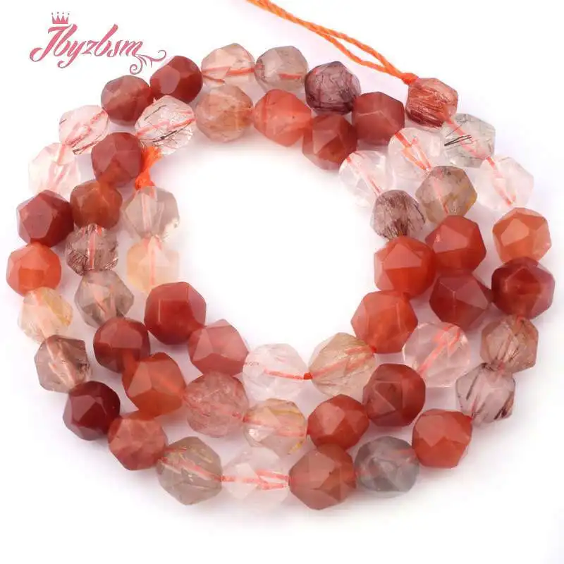 

6mm Faceted Natural Rutilated Multicolor Stone Beads For Jewelry Making Loose Strand 15" DIY Necklace Bracelats Free shipping