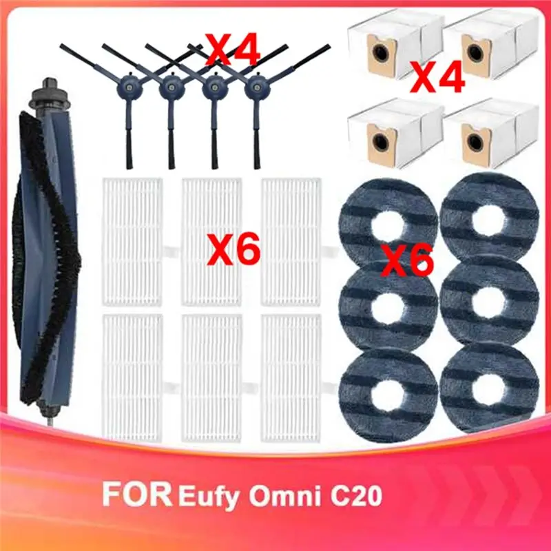 

ABGE-Запасные части для пылесоса Eufy Omni C20: основная щетка, боковая щетка, HEPA-фильтр, салфетка для влажной уборки, пылесборник
