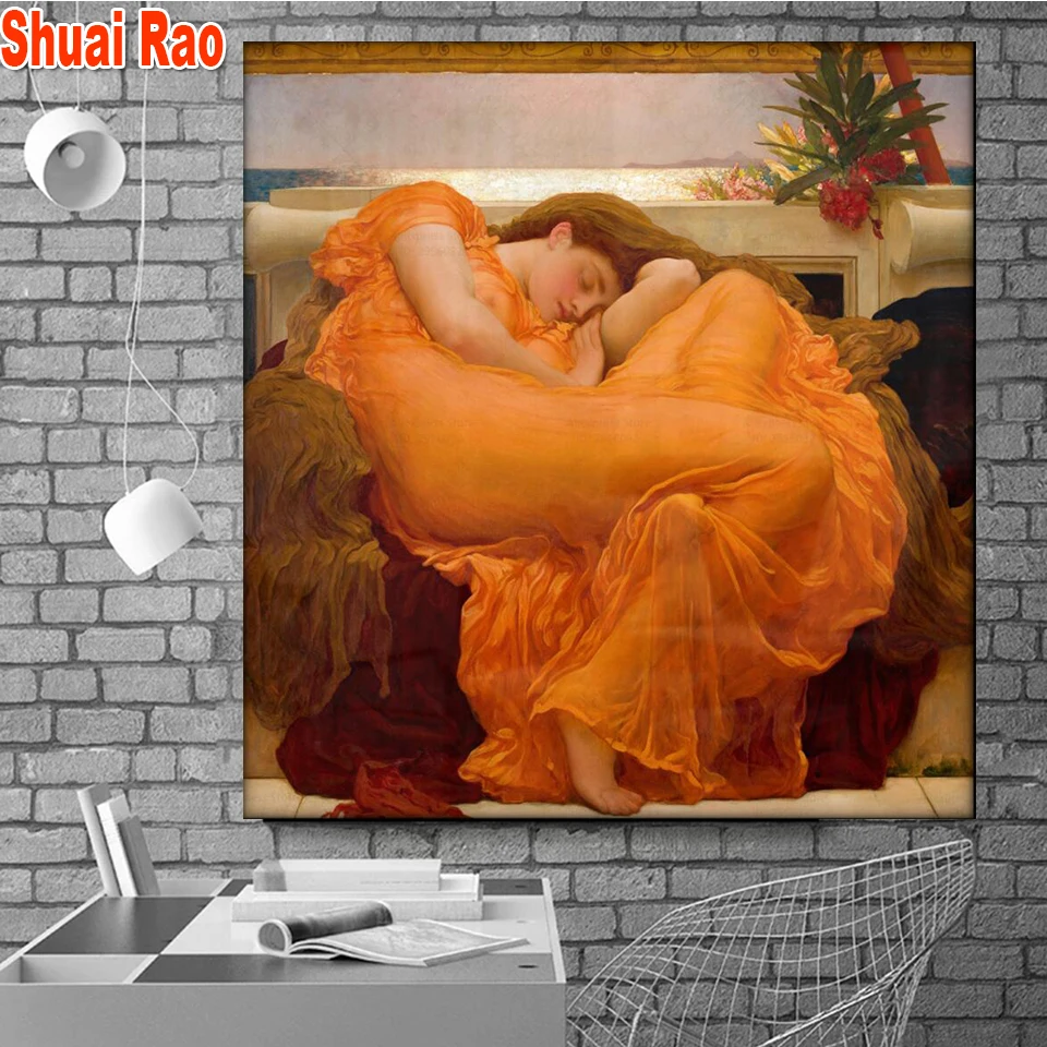 Full Diamond Embroidery Flaming June Frederic Leighton Fine Art Diamond Painting New Collection Antique Portrait Nymph Naiad