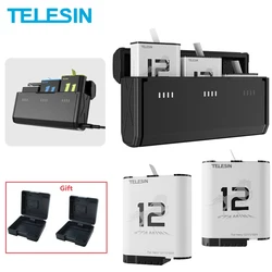 TELESIN Portable Pocket 1750mAh Endurence Battery For GoPro Hero 12 11 10 9 Stamina Enduro Battery 3 Slots Storage Charger Box