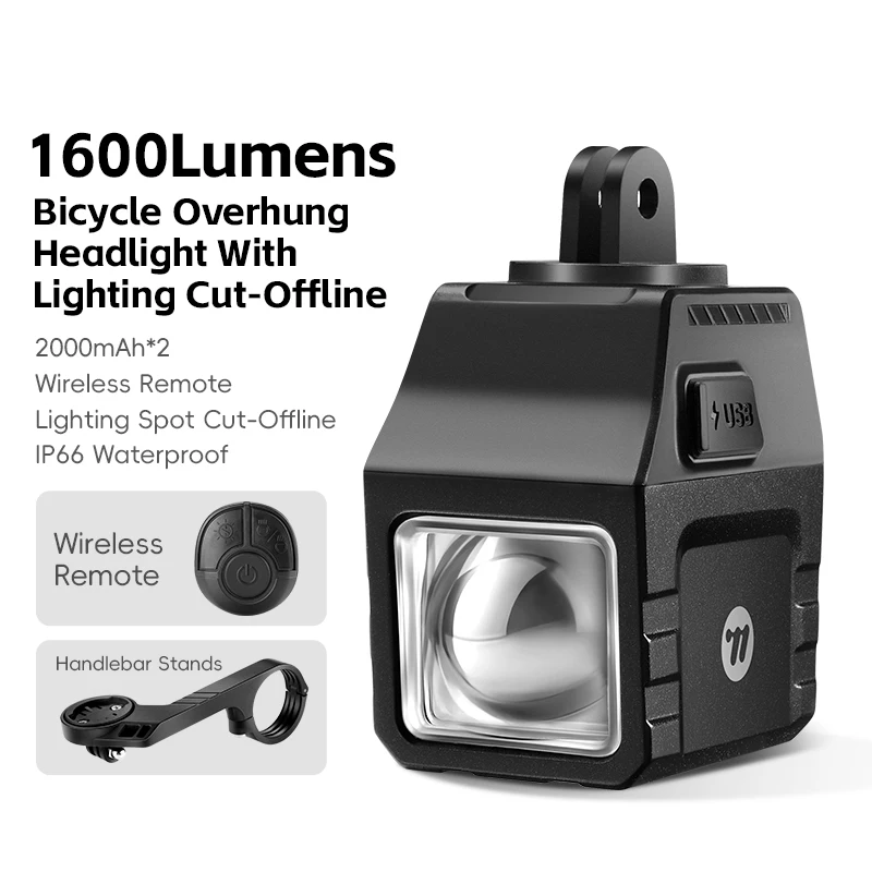 

Велосипедная фара 1600LM, ультраяркая, IPX6, водонепроницаемая, с зарядкой типа C и беспроводным пультом дистанционного управления для оборудования для шоссейного велоспорта MTB