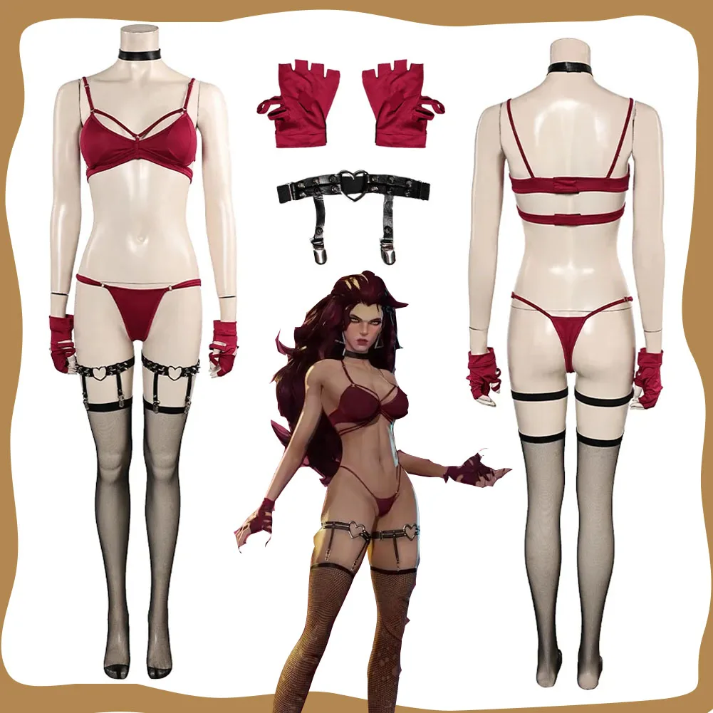 

Алая ведьма, косплей, женский сексуальный купальник, нижнее белье, леггинсы, перчатки, костюм с заклепками из фильма, карнавальный костюм на Хэллоуин для взрослых