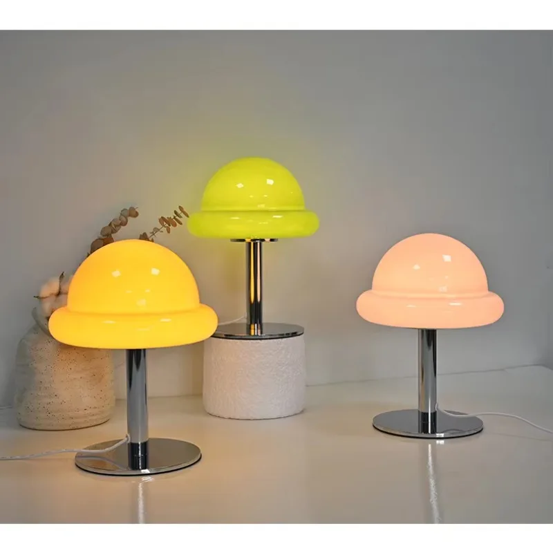 Mushroom glass table lamp, minimalist style Instagram atmosphere night light, bedroom and living room decoration, girl gift