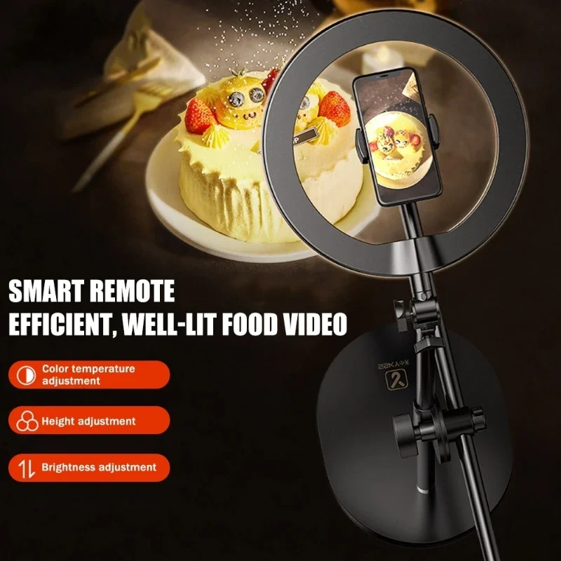 Detachable Solid Base Soft Lighting Desktop Beauty Fill Light Phone Support Bracket Live Streaming Stand LED Ring Flash Light