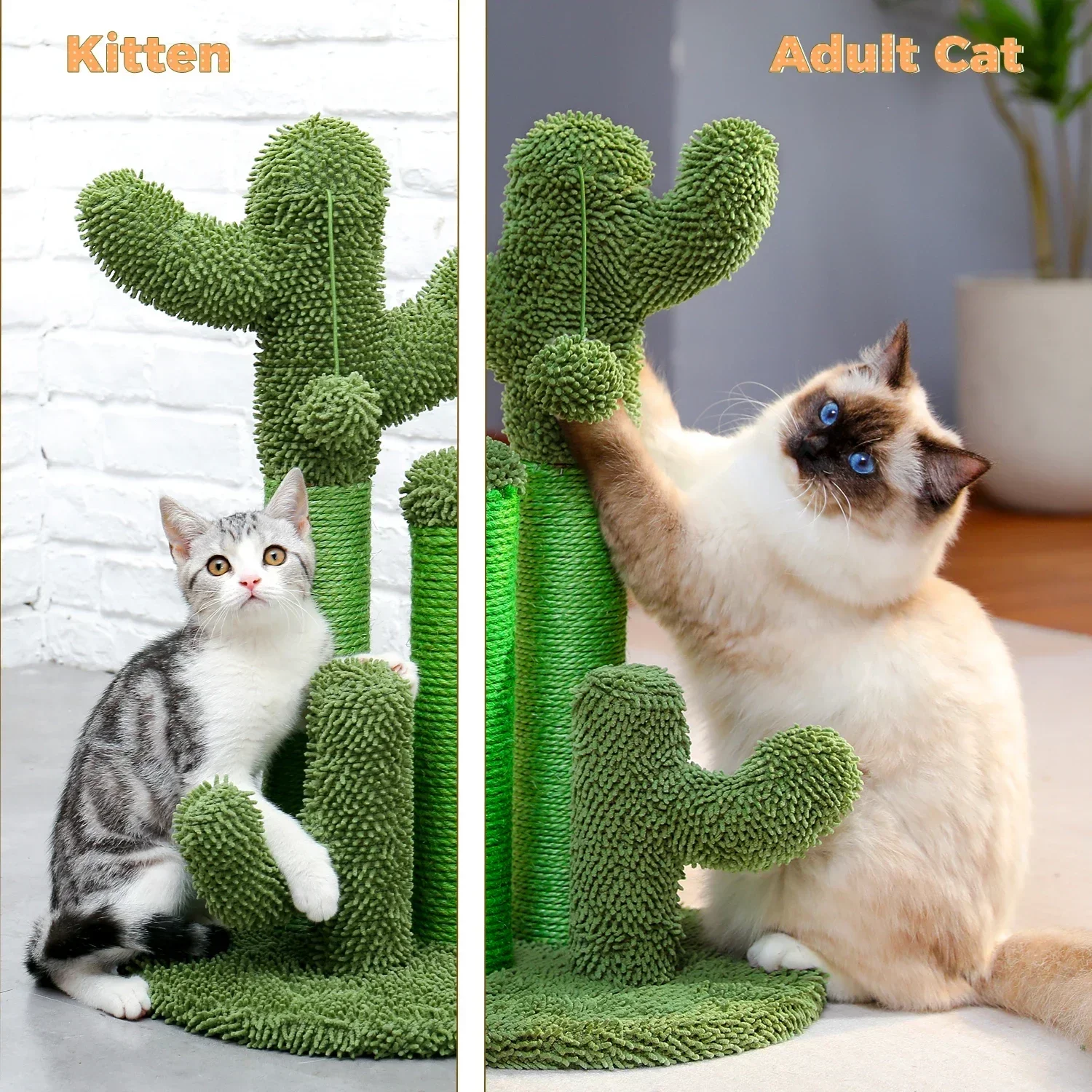 

Cactus Cat Scratcher Cat Scratching Post Cactus Cat Scratcher Featuring with 3 Scratching Poles and Interactive Dangling Ball