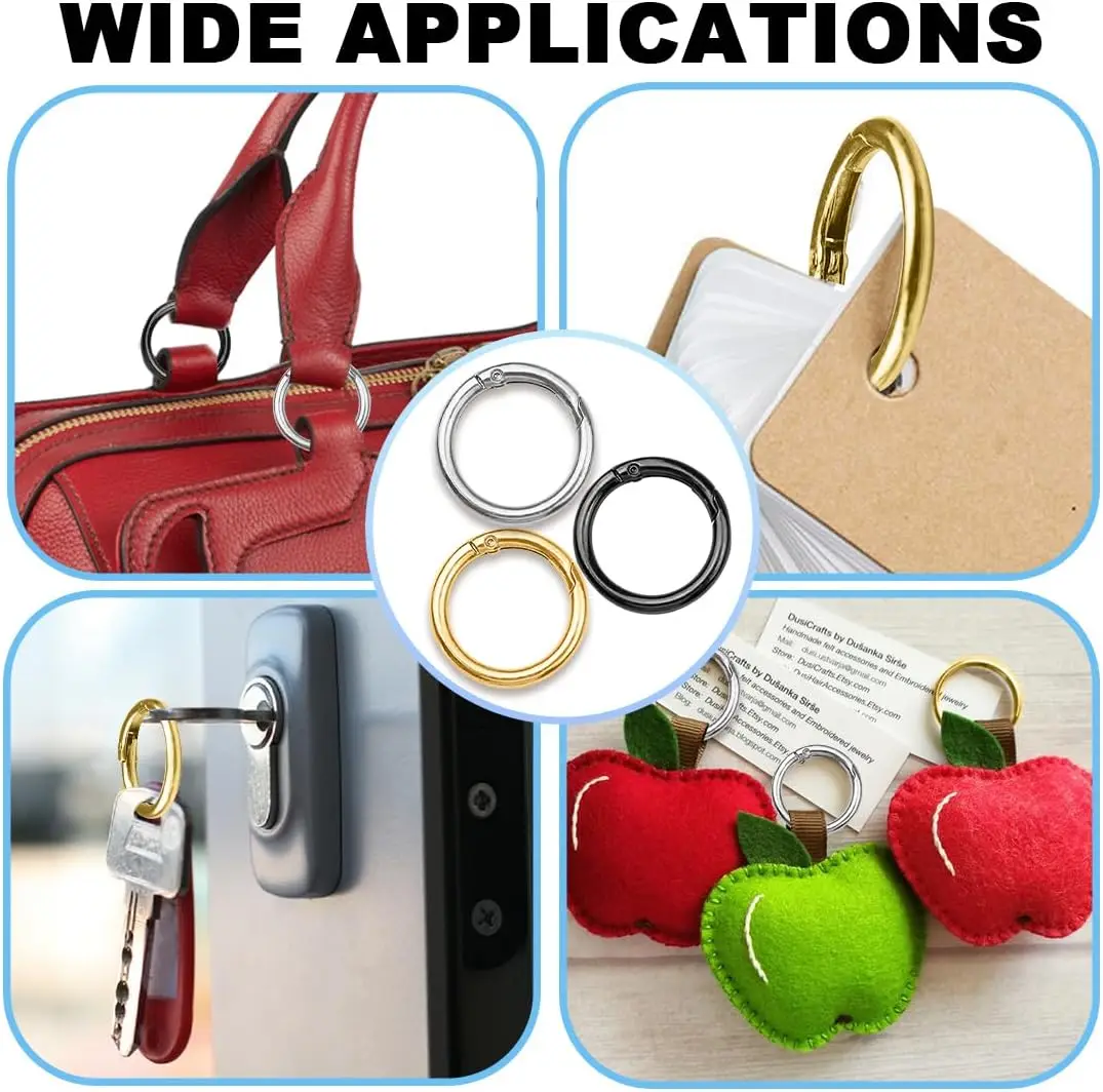 5/10/20/40/60/100Pcs Metal Spring 1 Inch O Rings Clip Keychain Round Carabiner Clips Keyrings Snap Buckle for Purse Bag Lanyard image 4