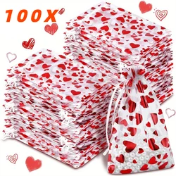 100PCS Valentines Day Organza Bags Drawstring Organza Jewelry Pouches Bulk Wedding Party Favor Gift Mini Candy Mesh for Party