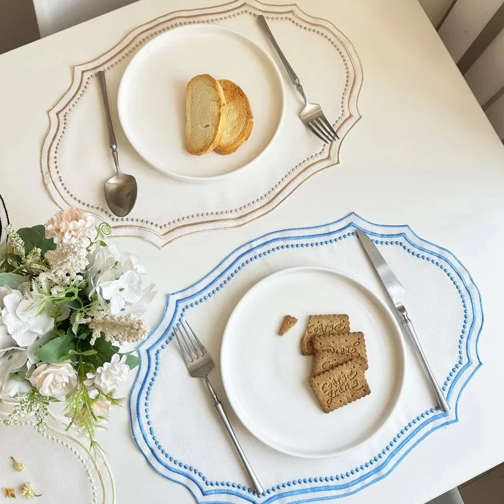 New Vintage Placemat Napkins Embroidered Fabric Imitation Cotton Linen Decorative Table Mat Washable French Lace Table Place Mat