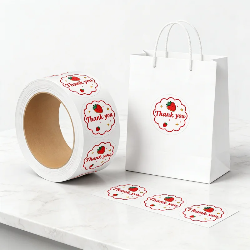 300Pcs/roll Strawberry Thank You Sticker Baking Gift Packaging Sealing Stickers Hand Account Decoration Stickers