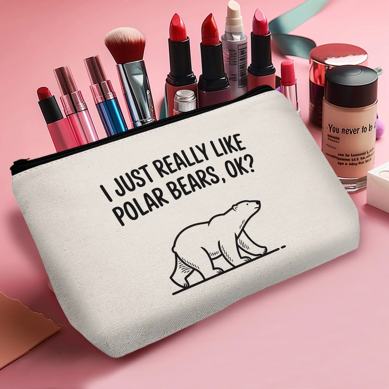 1Pc Polar Bear Vibrant Cosmetic Bag Durable And Stylish Zipper Portable Women'S Cosmetic Bag Suitable For Daily And Travel