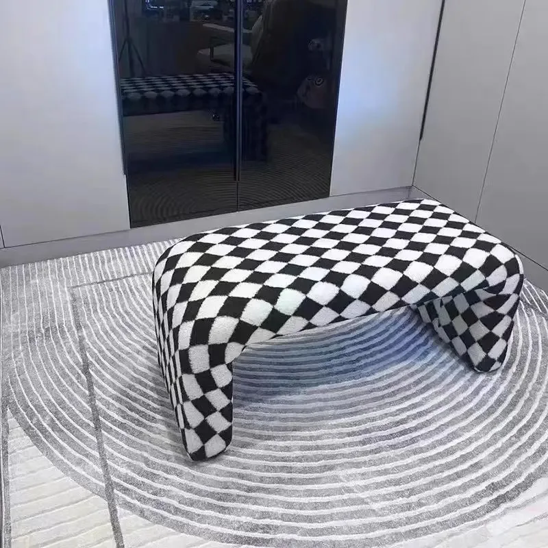 Nordic Minimalist Shoe Changing Bench Sofa Stool Living Room Furniture Sofa Chair Creative Black And White Checkerboard Chair