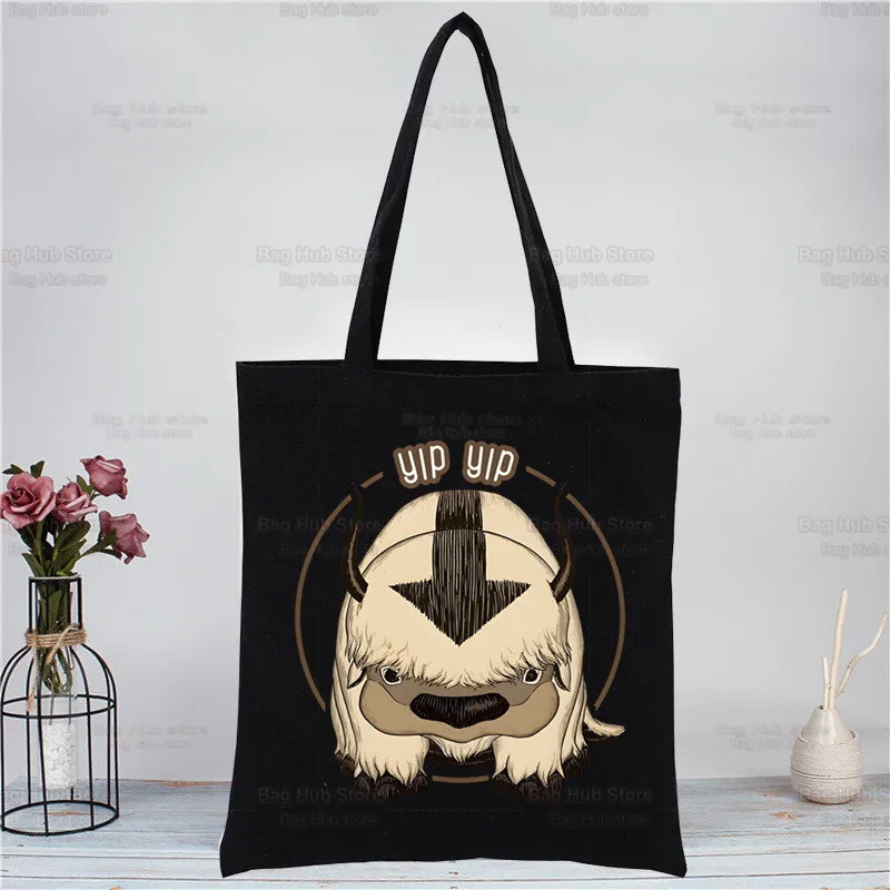 Avatar The Last Airbender Black Handbags Canvas Tote Bag Shopping Water Earth Fire Air Shoulder Shopper Bags bolsas de tela