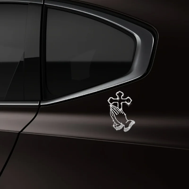 1pc Crossed Hands Praying Car Sticker, Shiny Reflective Decal for Car Windows, Doors, Body, Motorcycle, or Laptop
